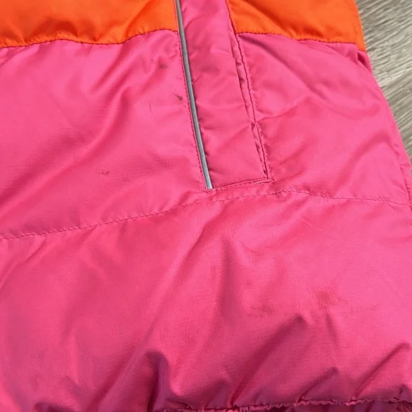 Hanna Andersson reversible kids winter puffer down jacket solid pink/stripe 10